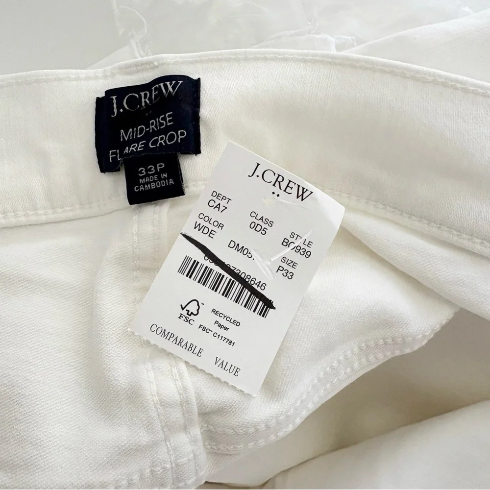 NWT J. Crew Petite Flare Crop Jean Signature Stretch White Denim